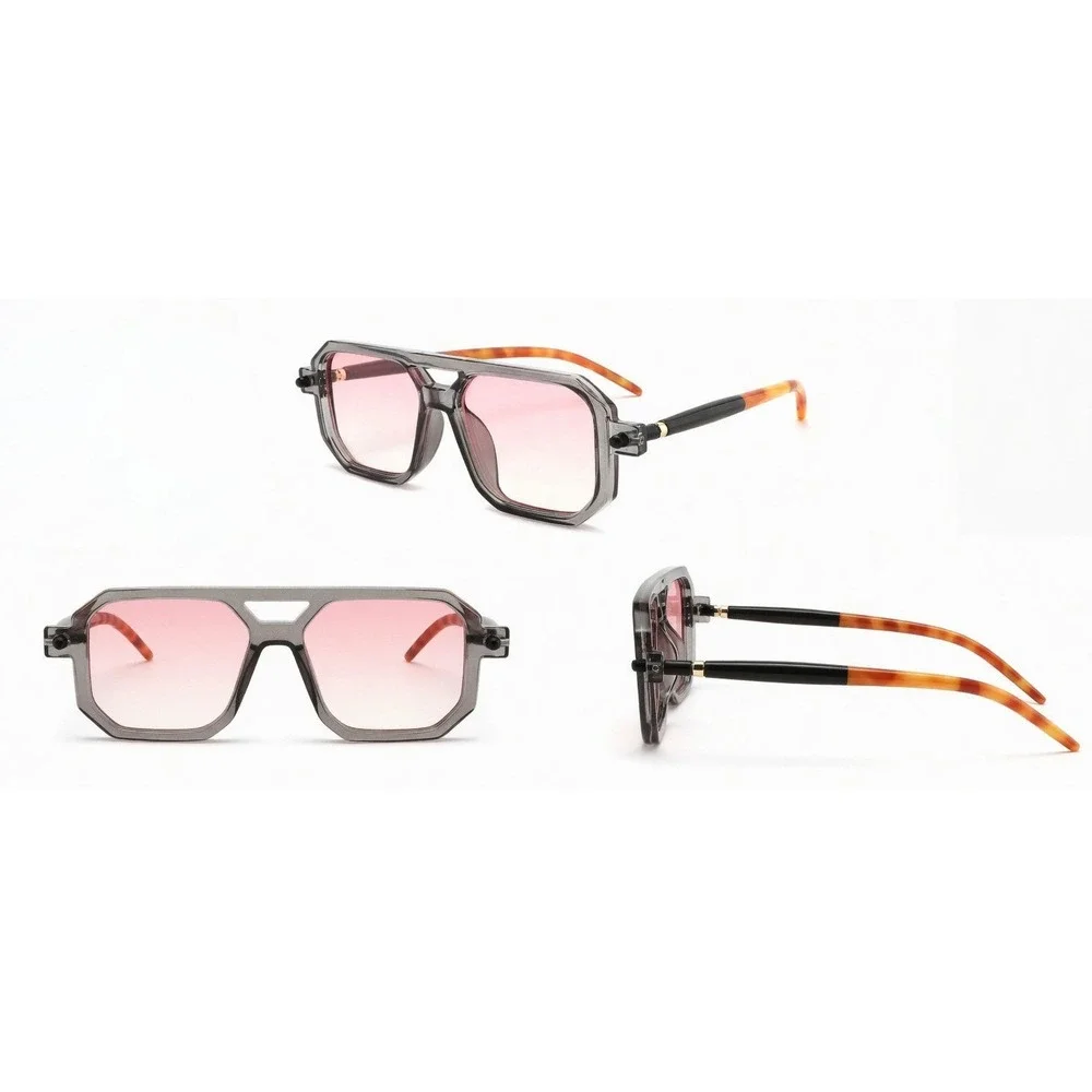 Men Square Sunglasses Grey Frame Pink Gradient Lens Tortoise Fashion Retro Shape
